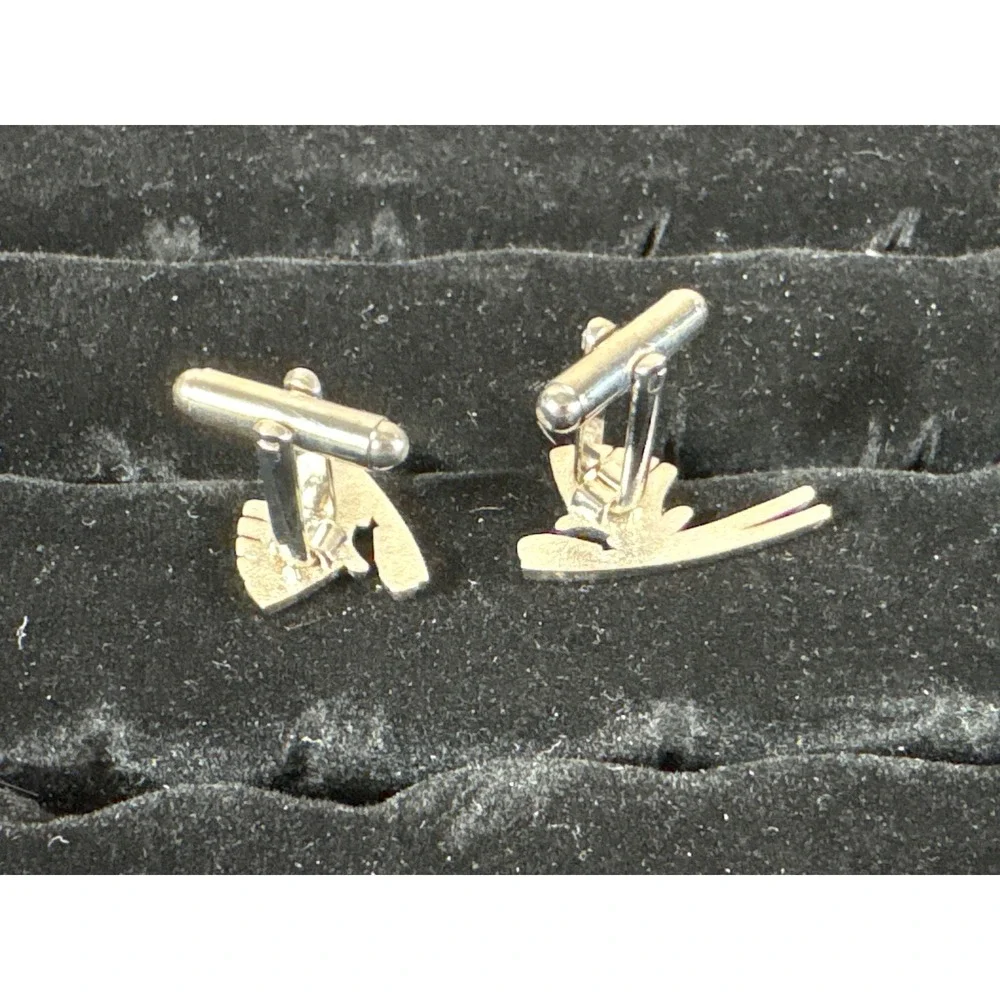 Silver Tone Hand Gesture Symbolic Cufflinks Minimalist Artistic Formal Jewelry
